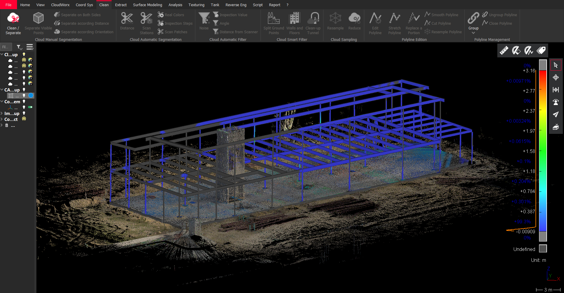 Screenshot of Leica BLK2GO Point Cloud in Cyclone 3DR software with BIM Model