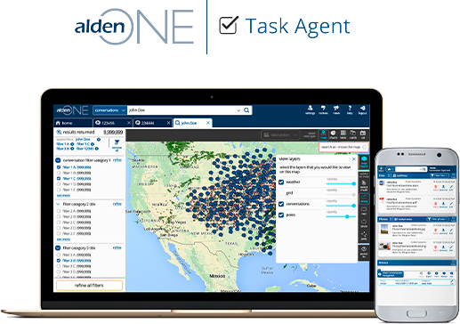 Alden task agent on laptop monitor and phone screen