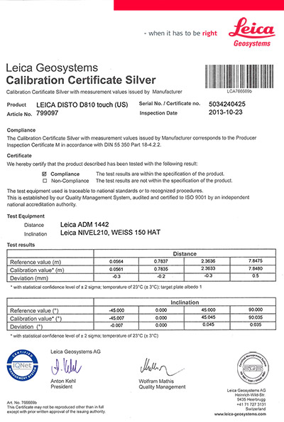 il certificato di calibrazione